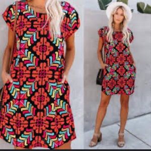 j.marie multi colored embroidered dress fully lined with side  pockets size M